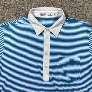 Criquet Polo Shirt Mens L Blue Cotton Spandex Short Sleeve Chest Pocket Striped